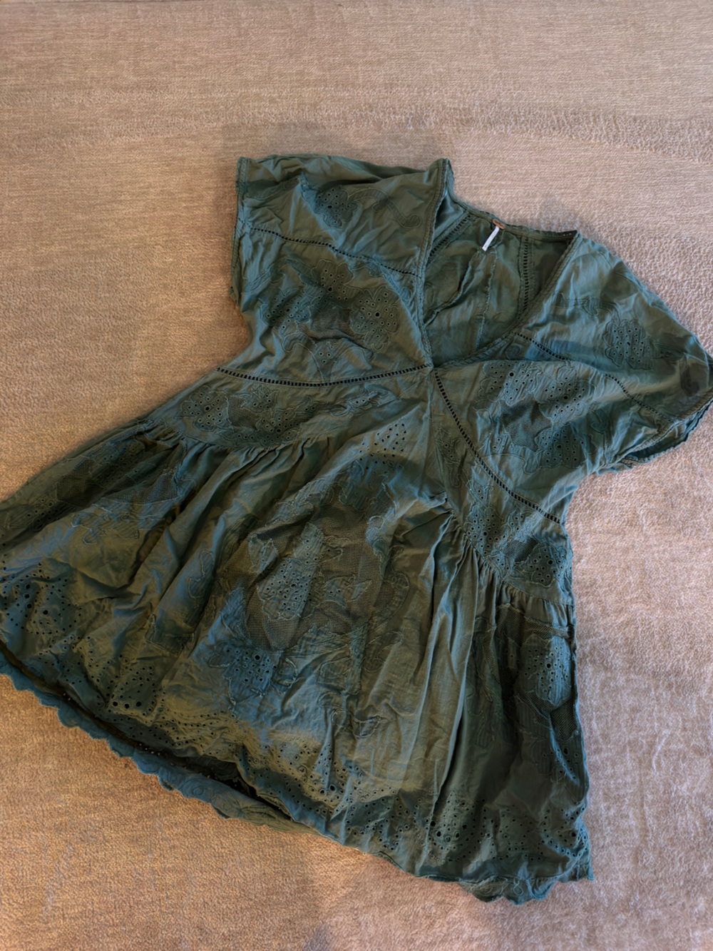 Free People Olive Green Eyelet Mini Dress